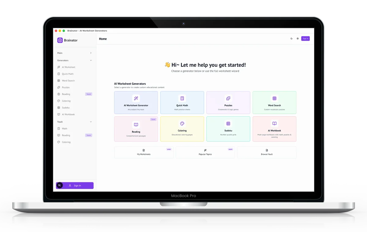 Brainator Desktop App - AI Worksheet Generator