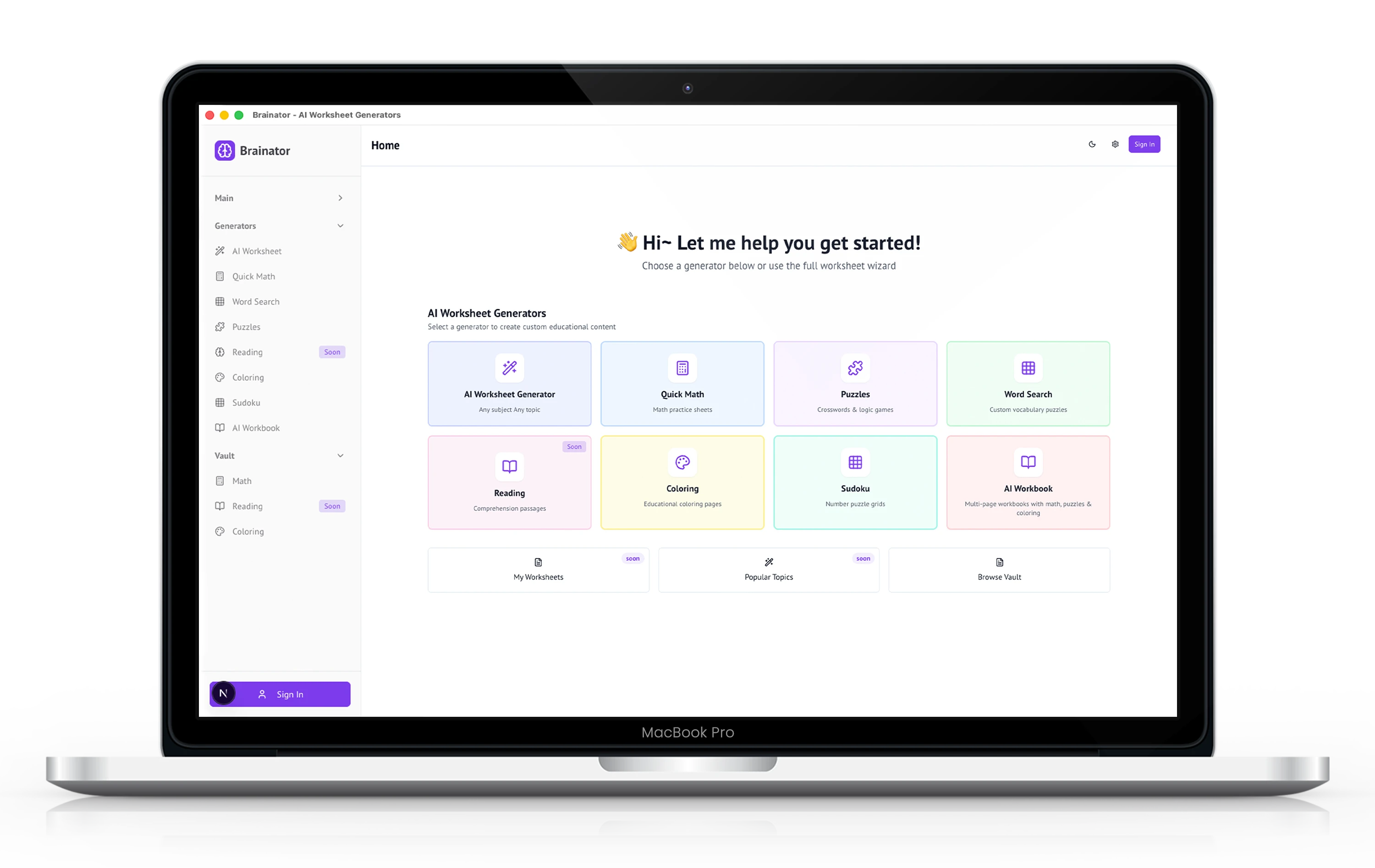 Brainator Desktop App - AI Worksheet Generator with 8 tools for teachers and parents
